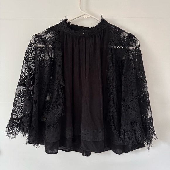 Zara Women’s Black Lace Crop 3/4 Sleeves Mock Neck Top Size S - Picture 4 of 9